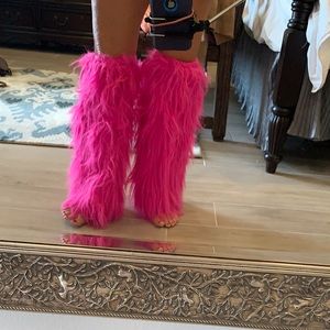 Hot pink faux fur leg wrap warmers
